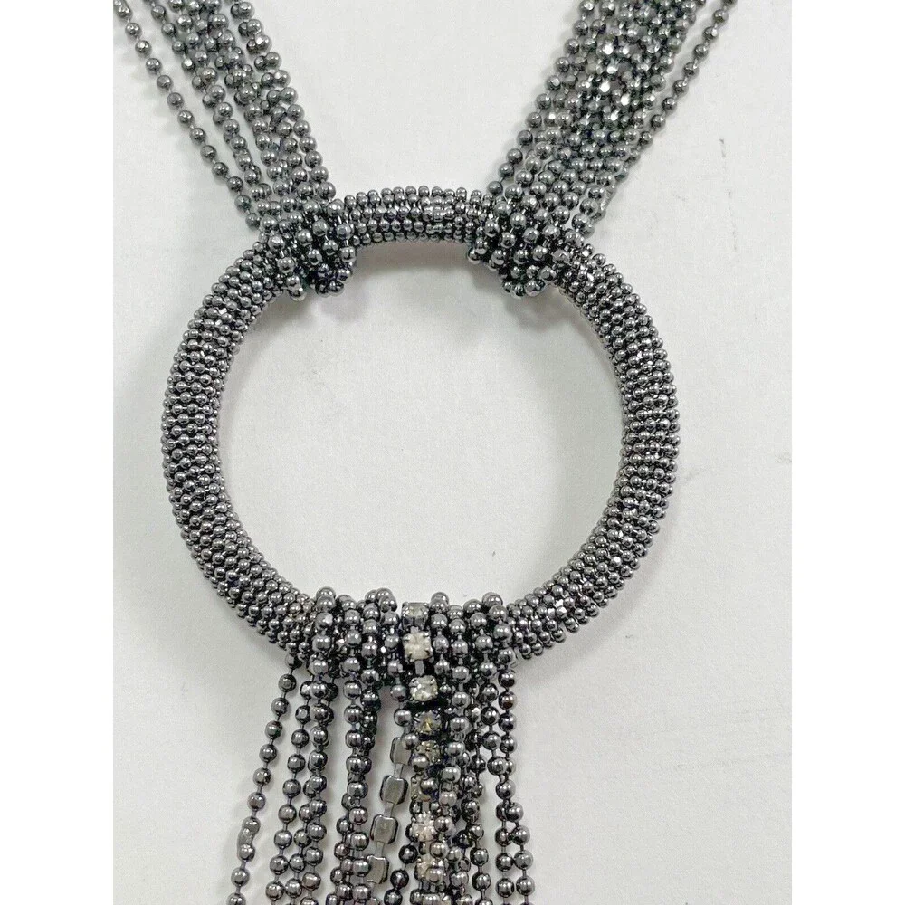 Joan Rivers Multichain And Circles 29 inch Necklace Rhinestone Dark Silver Tone - Picture 4 of 16